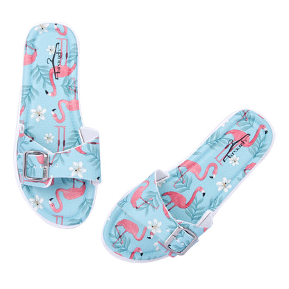 Brauch Women's Blue Flamingo Belt Slides