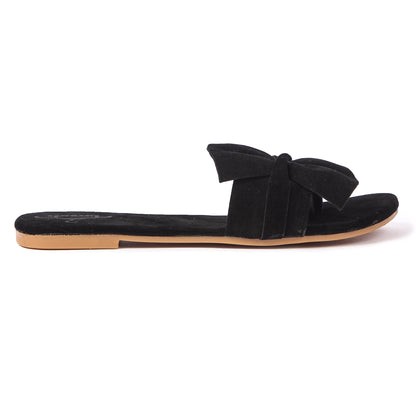 Brauch Women's Black Suede Bow Flats/Slippers