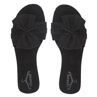 Brauch Women's Black Suede Bow Flats/Slippers