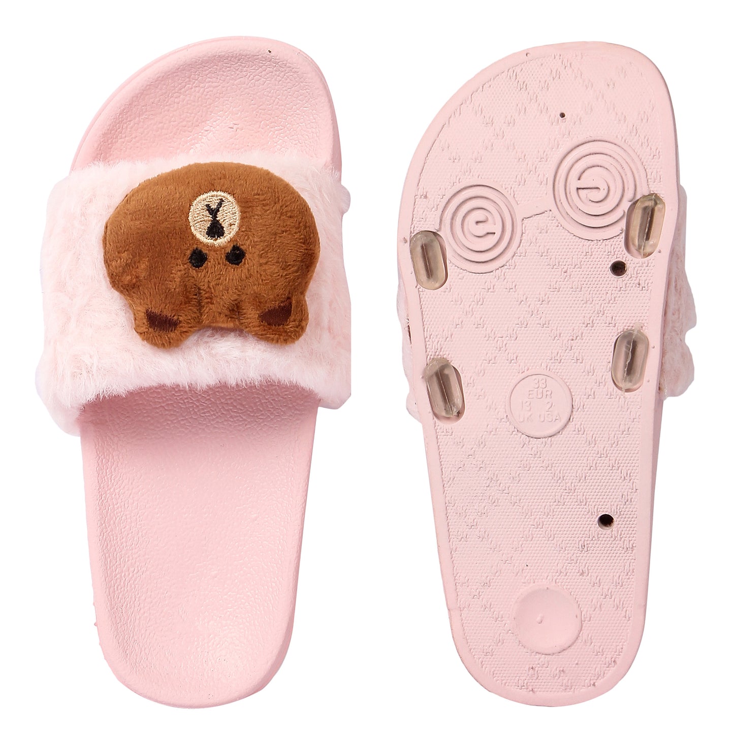 Brauch Women's Pink Fur Bear Slides