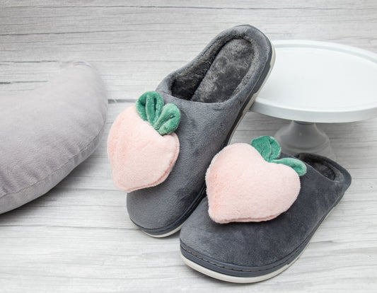 Brauch Women's Grey Fur Heart Apple Winter Slippers