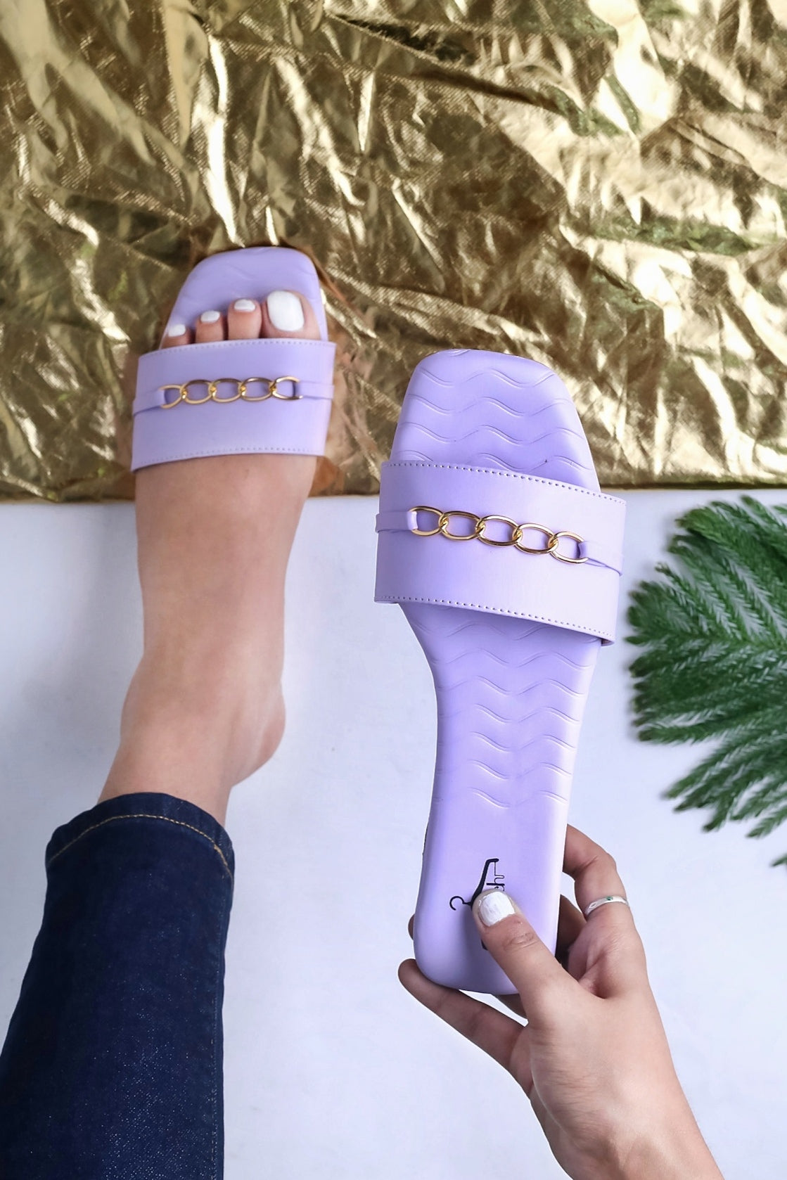 Brauch Lavender Buckle Strap Patterned Flats