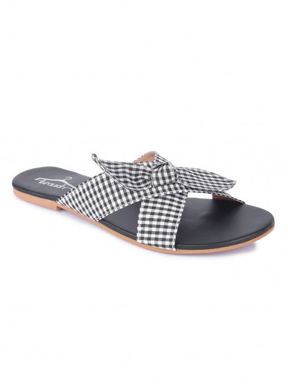 Women Black Bow Checkered Fashion Flats