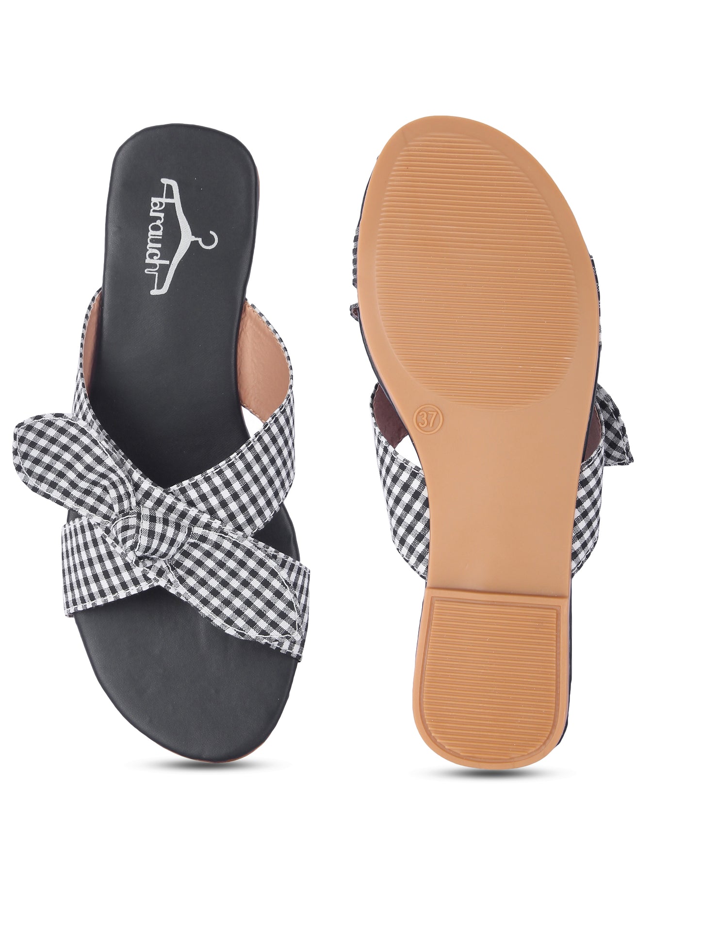 Women Black Bow Checkered Fashion Flats