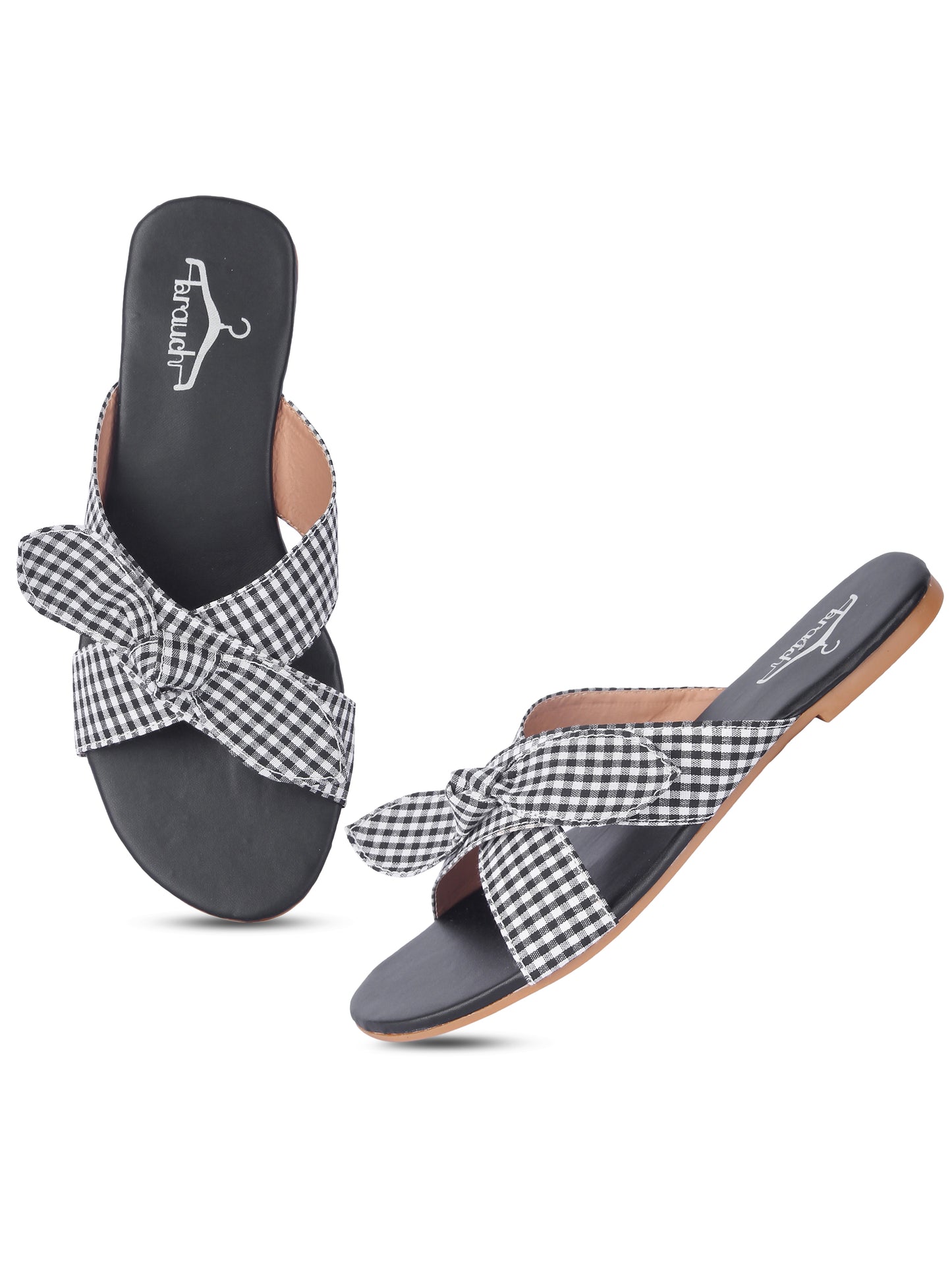 Women Black Bow Checkered Fashion Flats