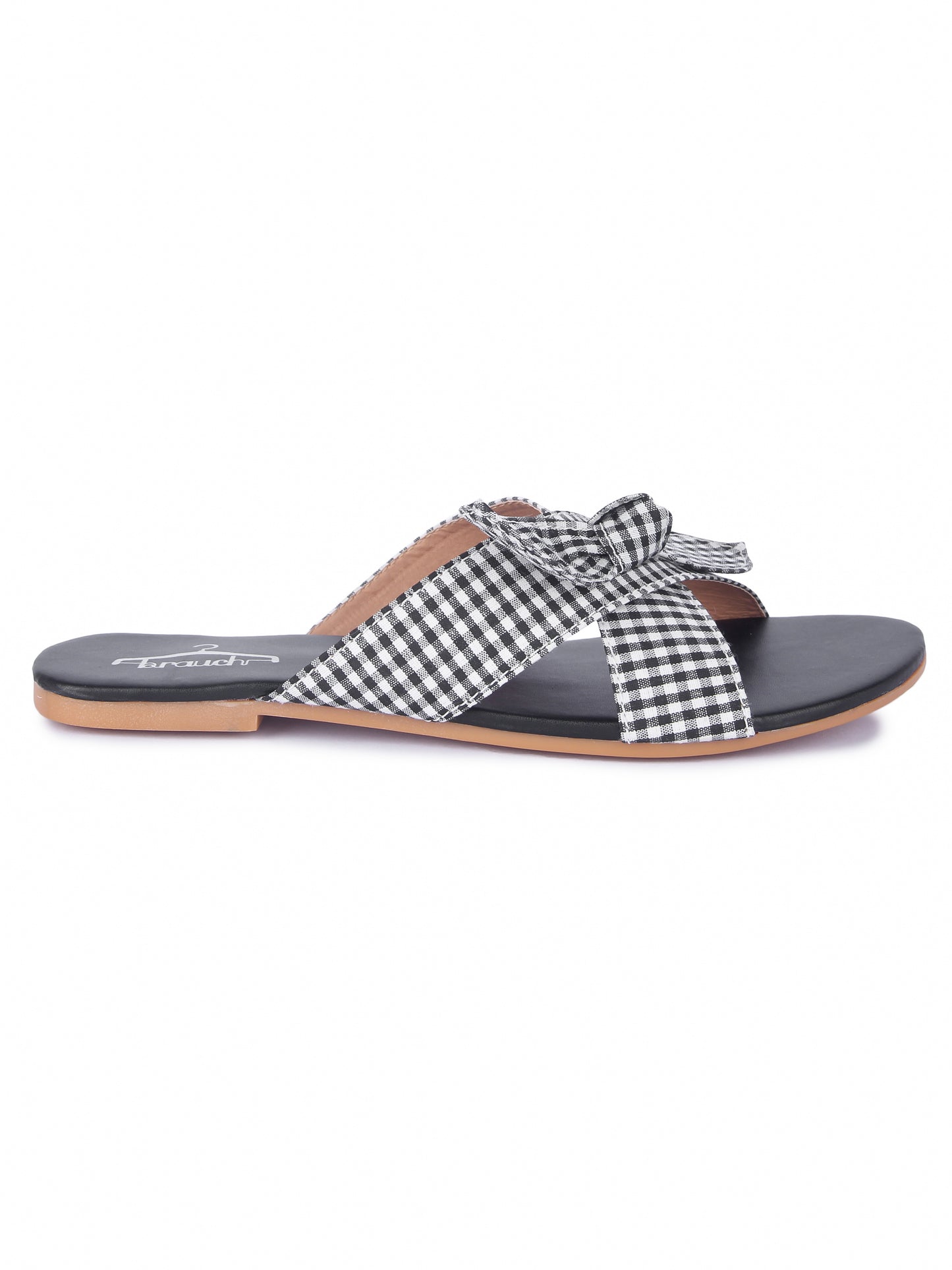 Women Black Bow Checkered Fashion Flats