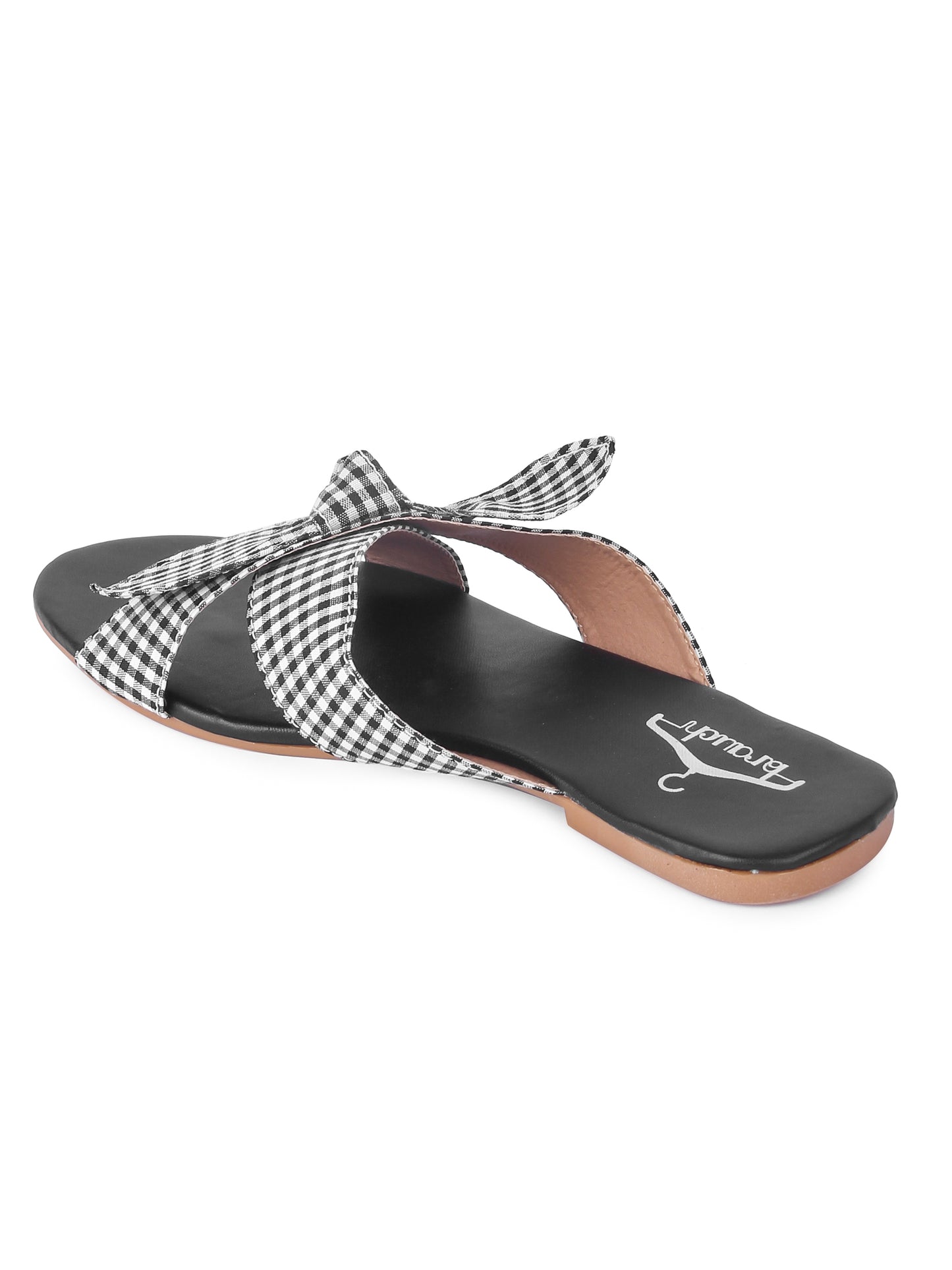 Women Black Bow Checkered Fashion Flats