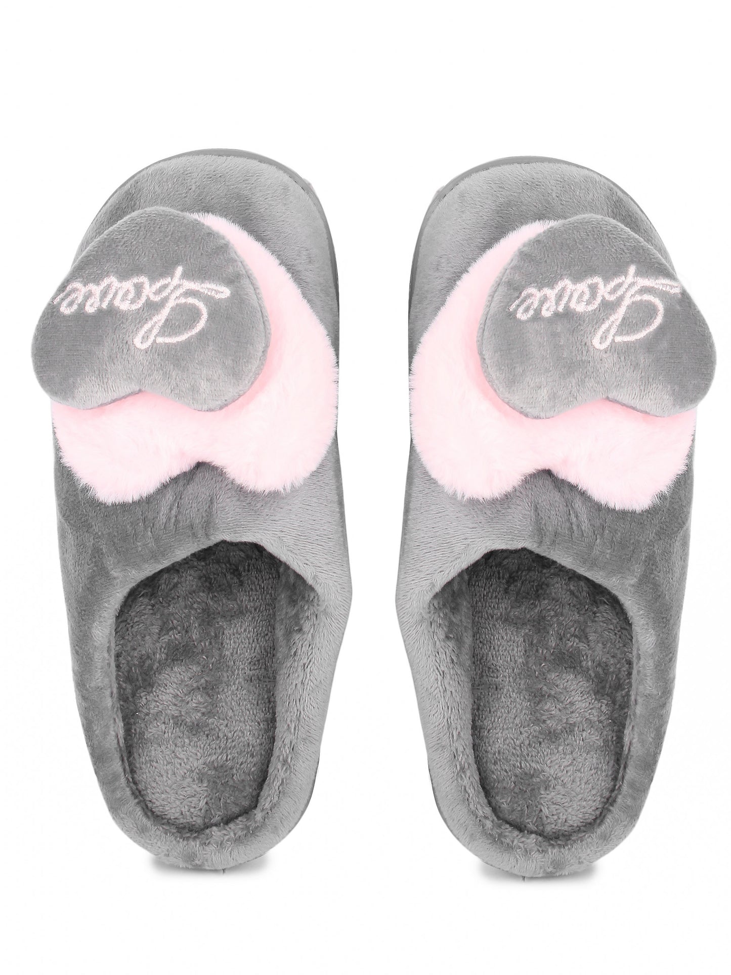 Brauch Women's Grey Love Heart Fur Winter Slippers