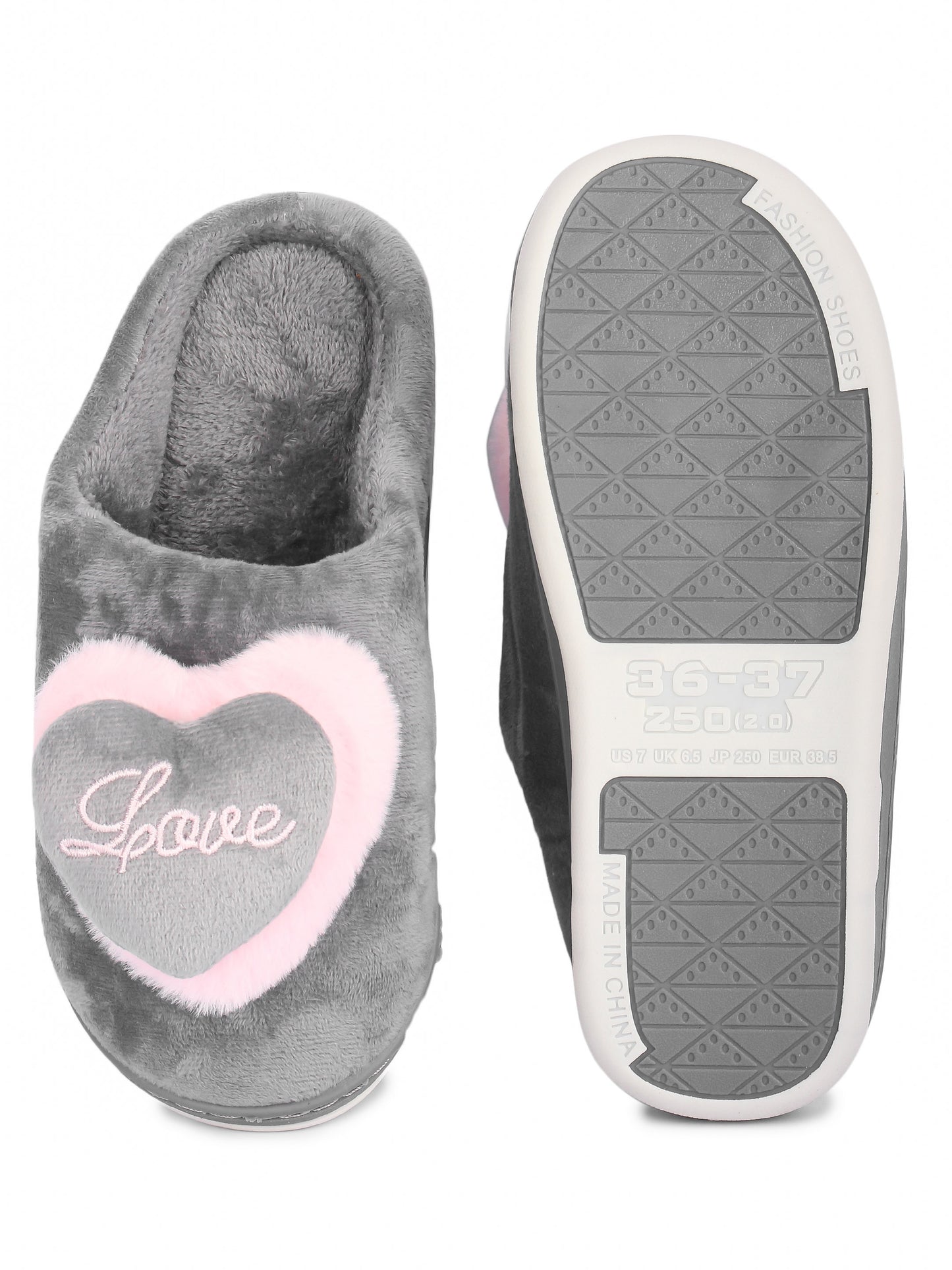 Brauch Women's Grey Love Heart Fur Winter Slippers