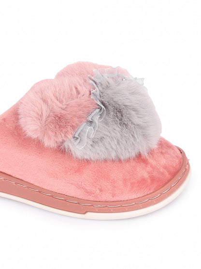 Brauch Women's Pink Heart Pearl Fur Winter Slippers