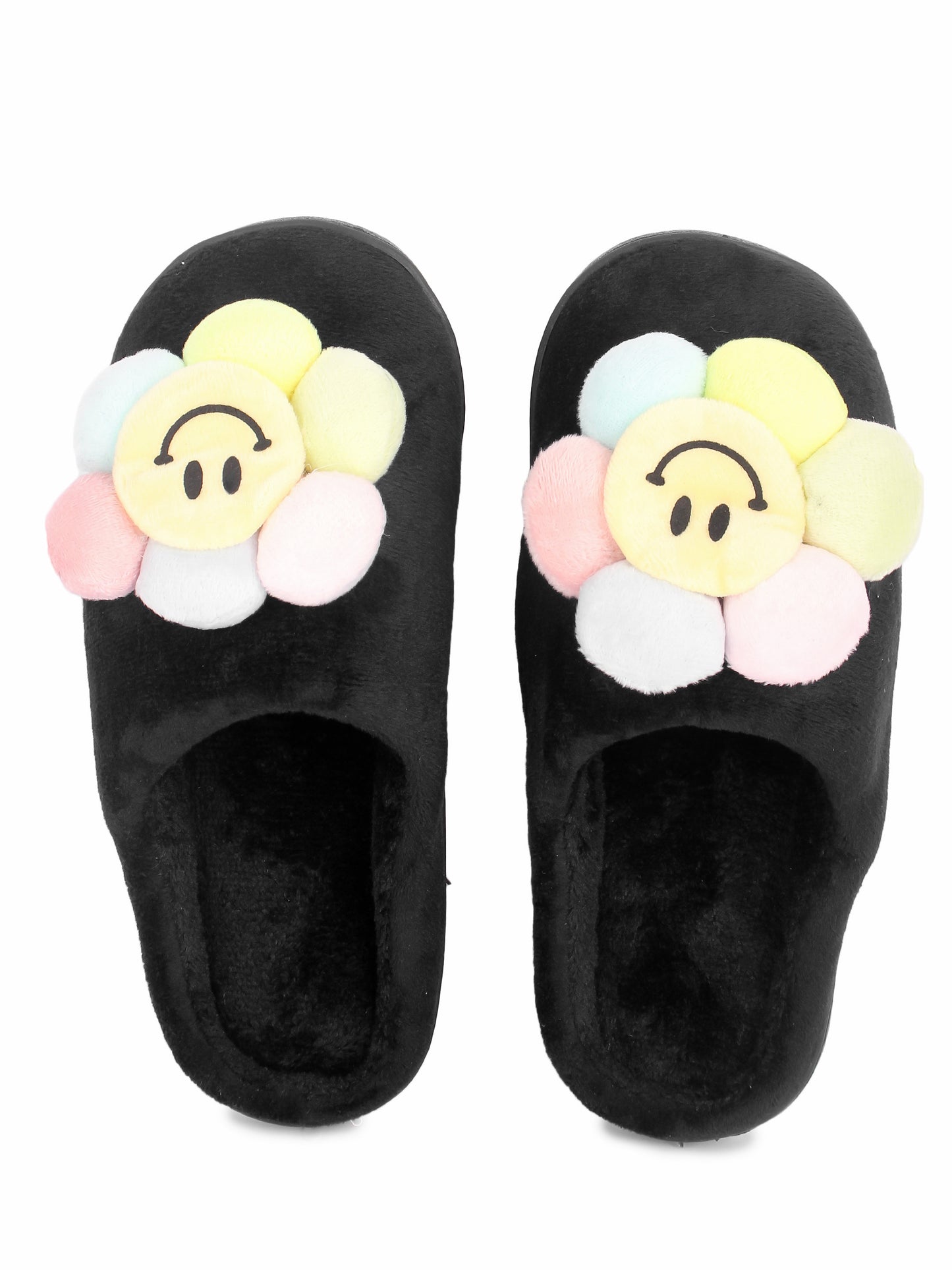 Brauch Women's Black Happy Sunflower Fur Winter Slippers