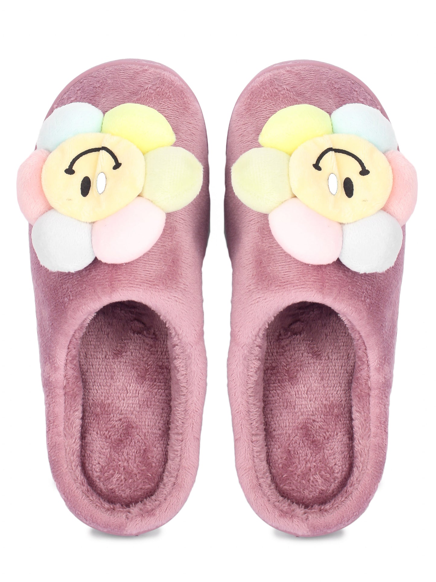 Brauch Women's Purple Happy Sunflower Fur Winter Slippers