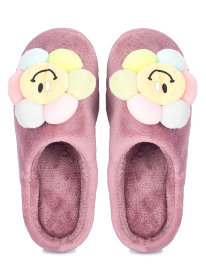 Brauch Women's Purple Happy Sunflower Fur Winter Slippers