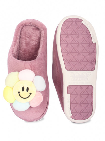 Brauch Women's Purple Happy Sunflower Fur Winter Slippers