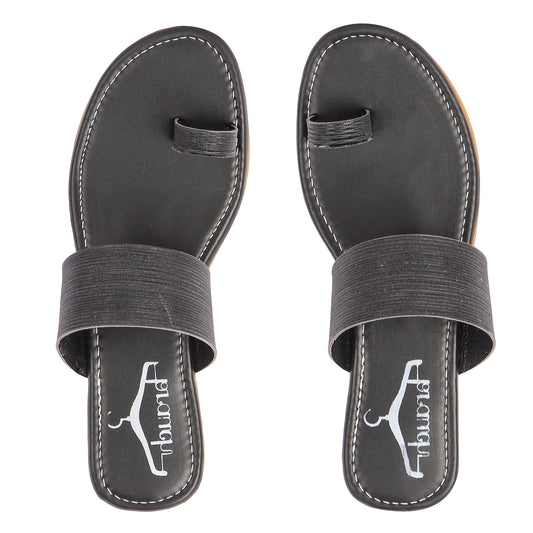 Brauch Women's Black Thumb Glitter Strap Flats