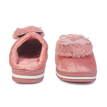 Brauch Women's Pink Glitter Kitty Winter Slippers