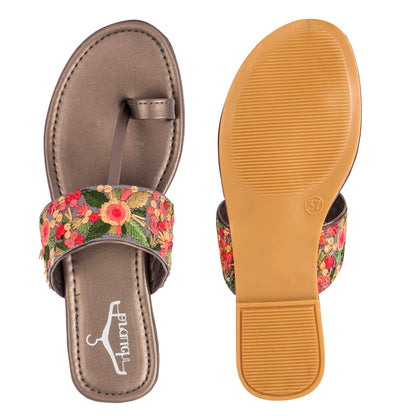 Brauch Women's Grey Thumb Floral Flats