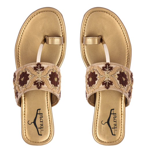 Brauch Women's Brown Embroidered Floral Flats