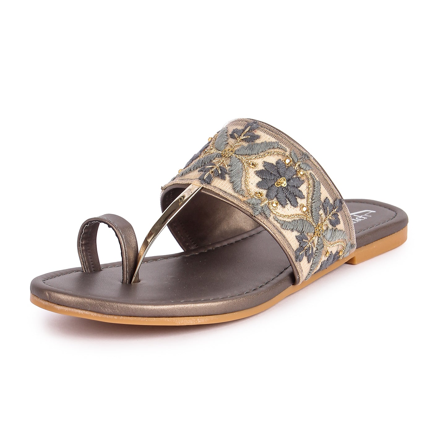 Brauch Women's Grey Embroidered Floral Flats