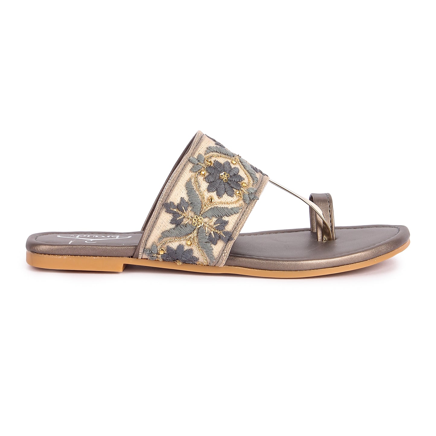Brauch Women's Grey Embroidered Floral Flats
