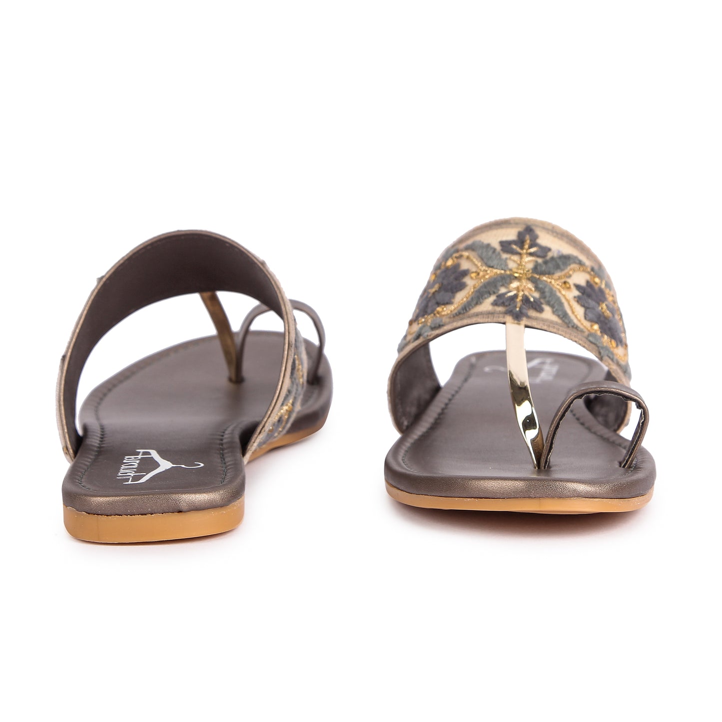 Brauch Women's Grey Embroidered Floral Flats