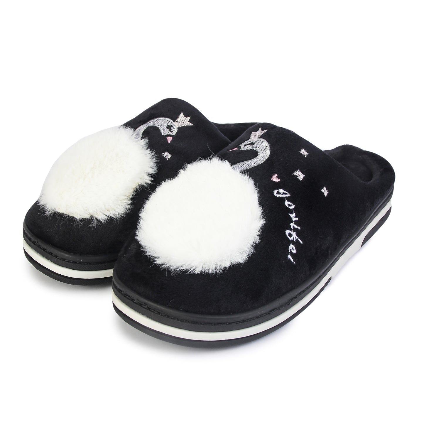 Brauch Women's Black Fur Swan Winter Slippers