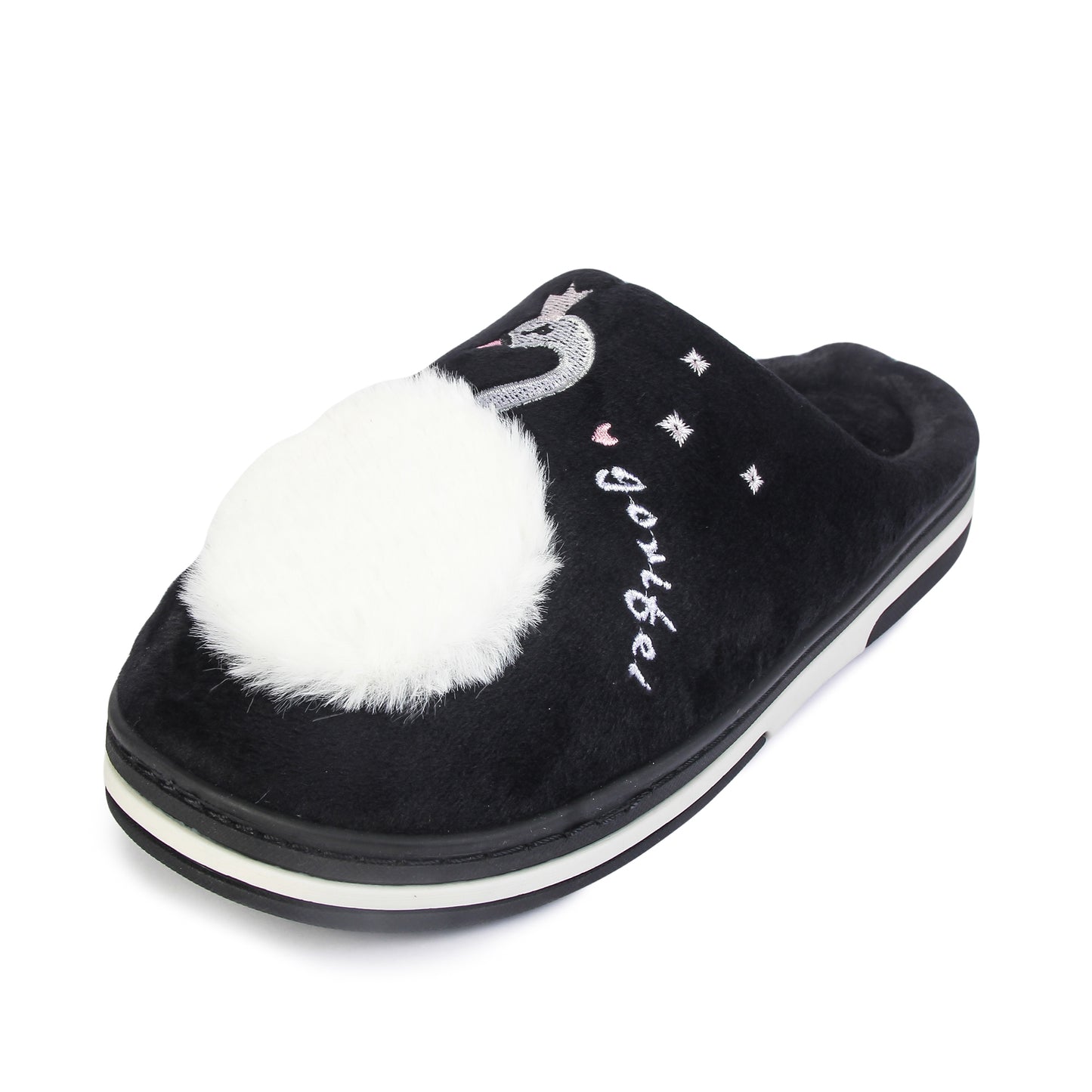 Brauch Women's Black Fur Swan Winter Slippers