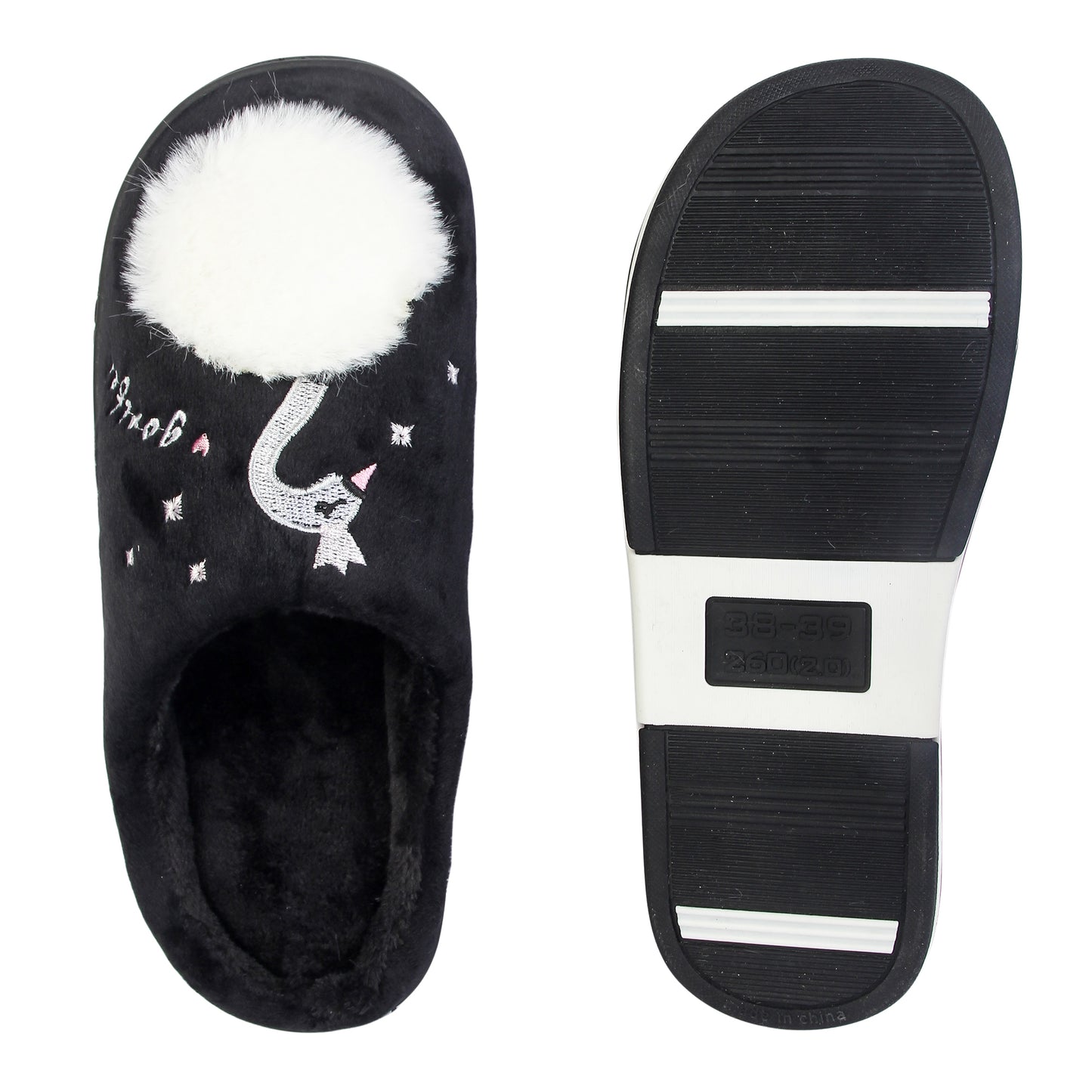 Brauch Women's Black Fur Swan Winter Slippers