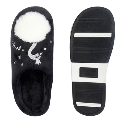 Brauch Women's Black Fur Swan Winter Slippers