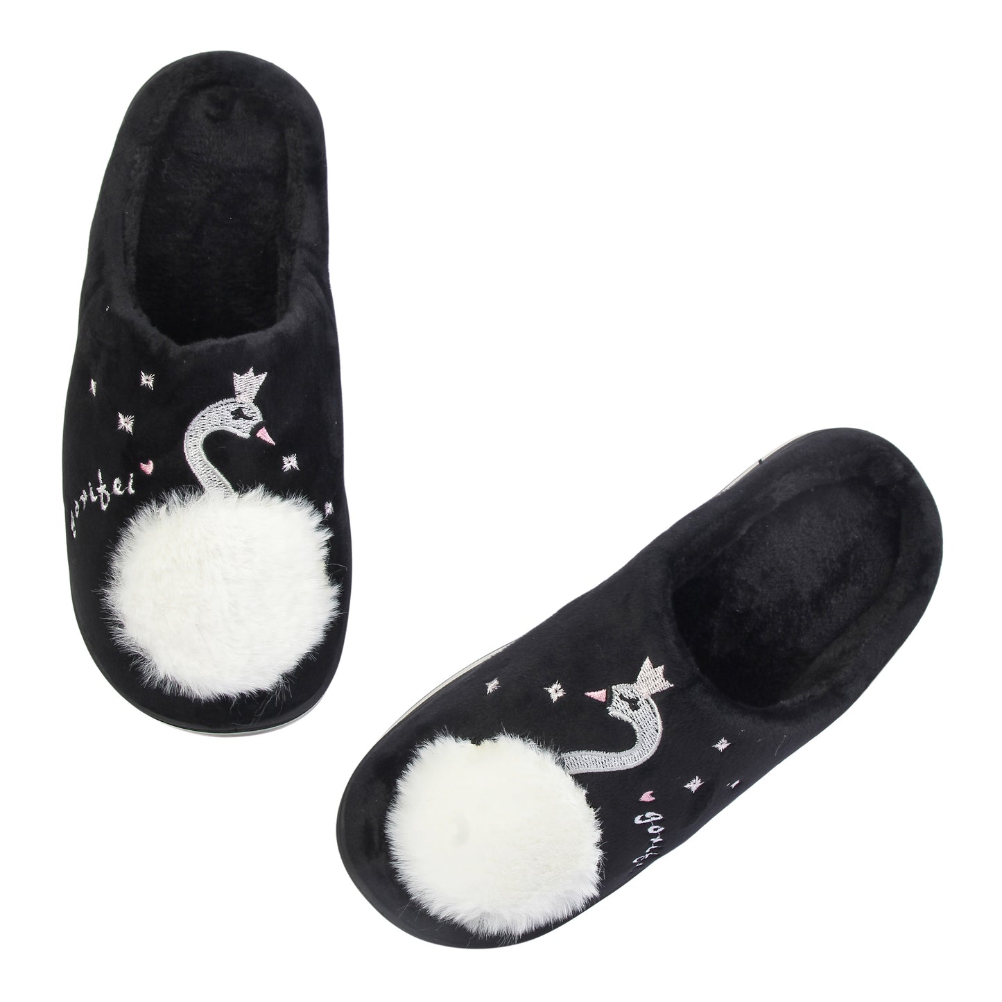 Brauch Women's Black Fur Swan Winter Slippers