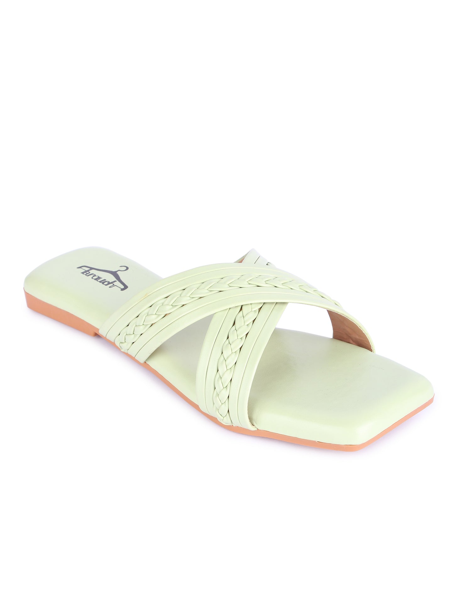 Brauch Sea Green Cross Strap Patterned Flats