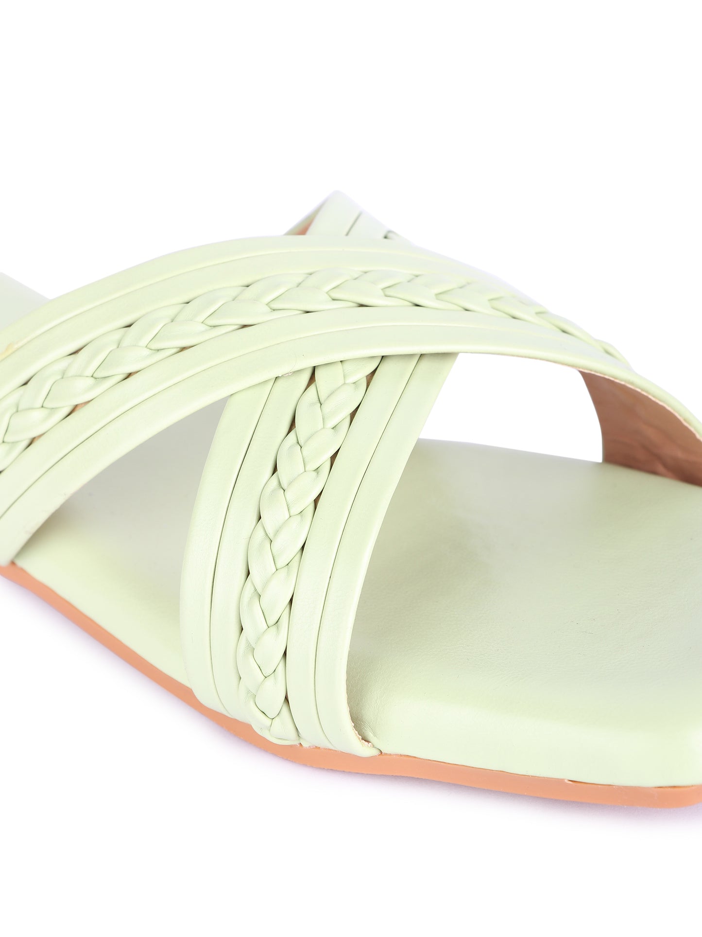 Brauch Sea Green Cross Strap Patterned Flats