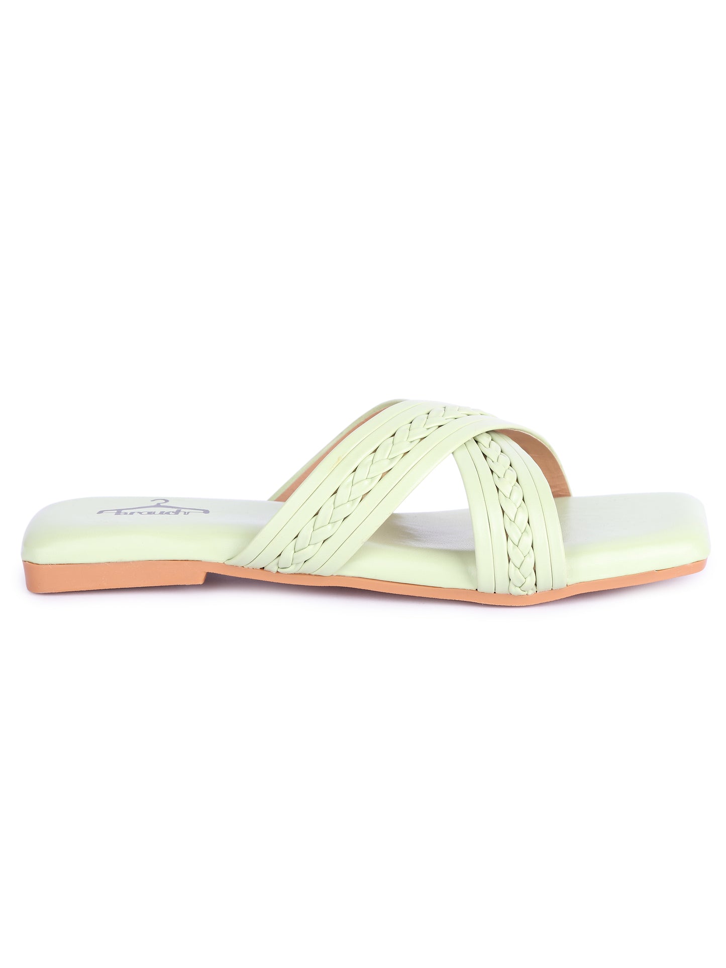 Brauch Sea Green Cross Strap Patterned Flats
