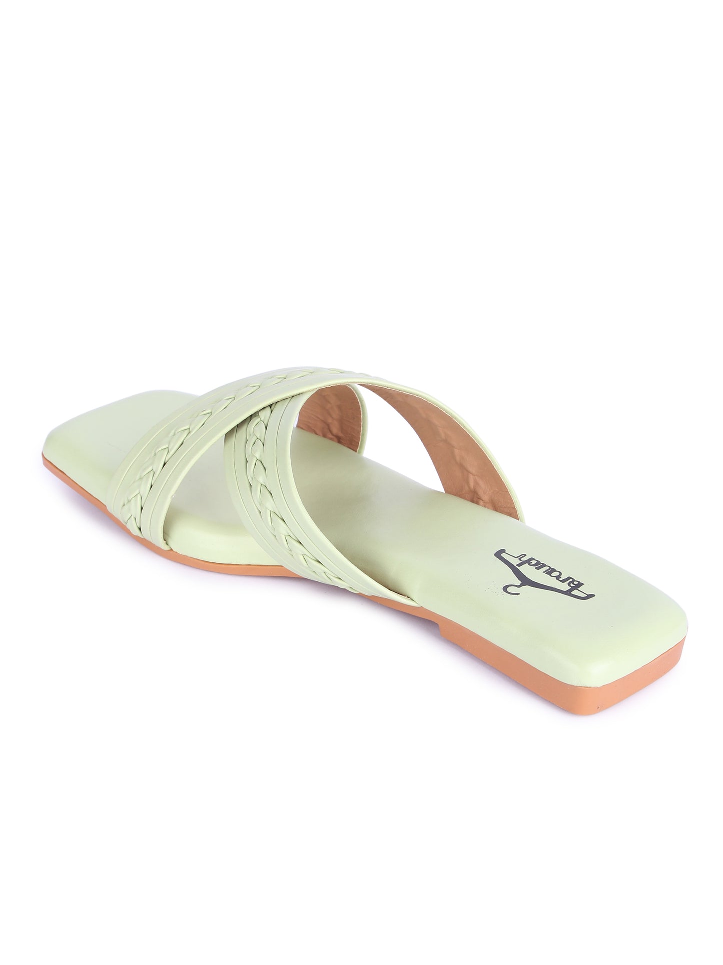 Brauch Sea Green Cross Strap Patterned Flats