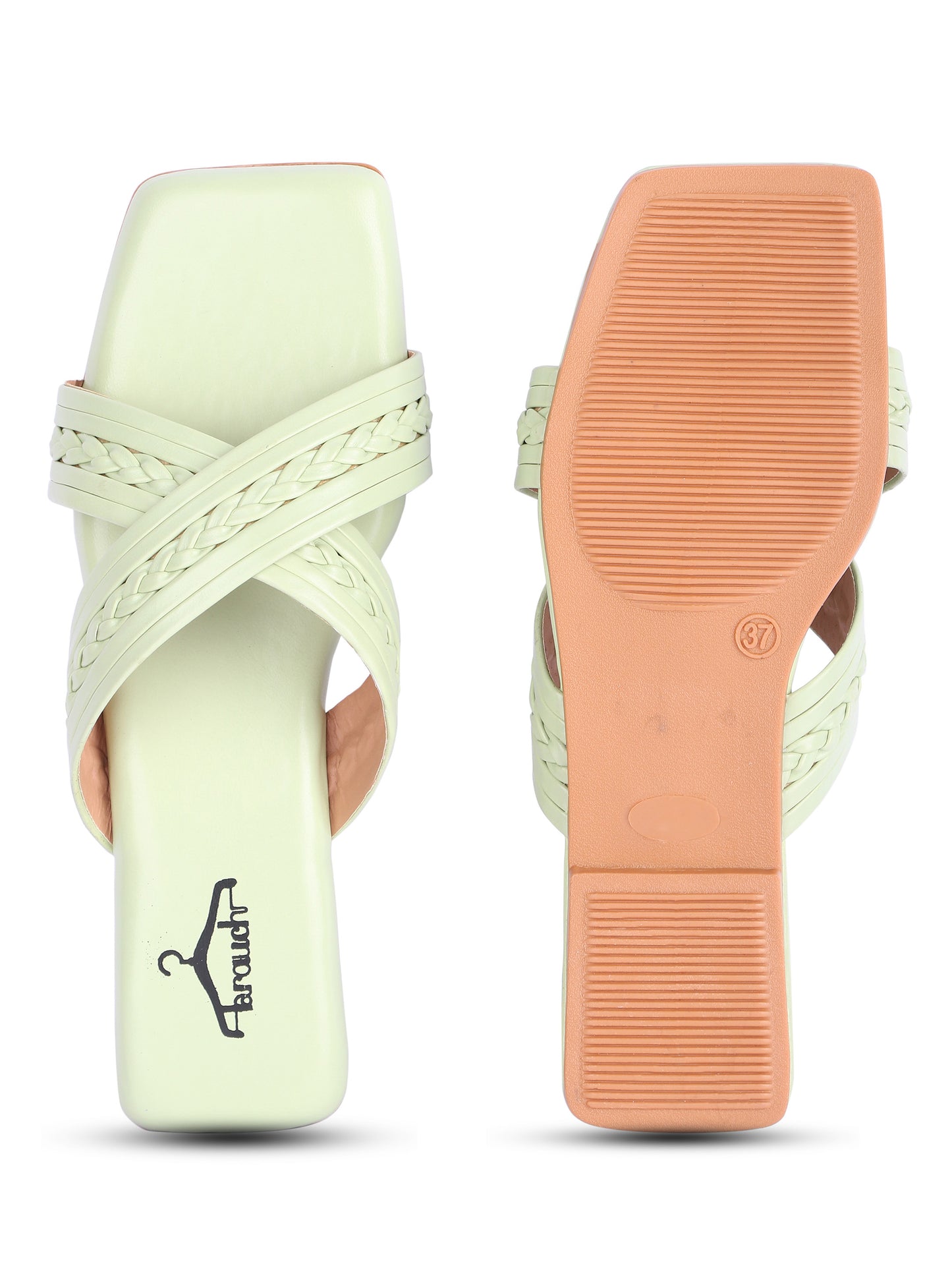 Brauch Sea Green Cross Strap Patterned Flats