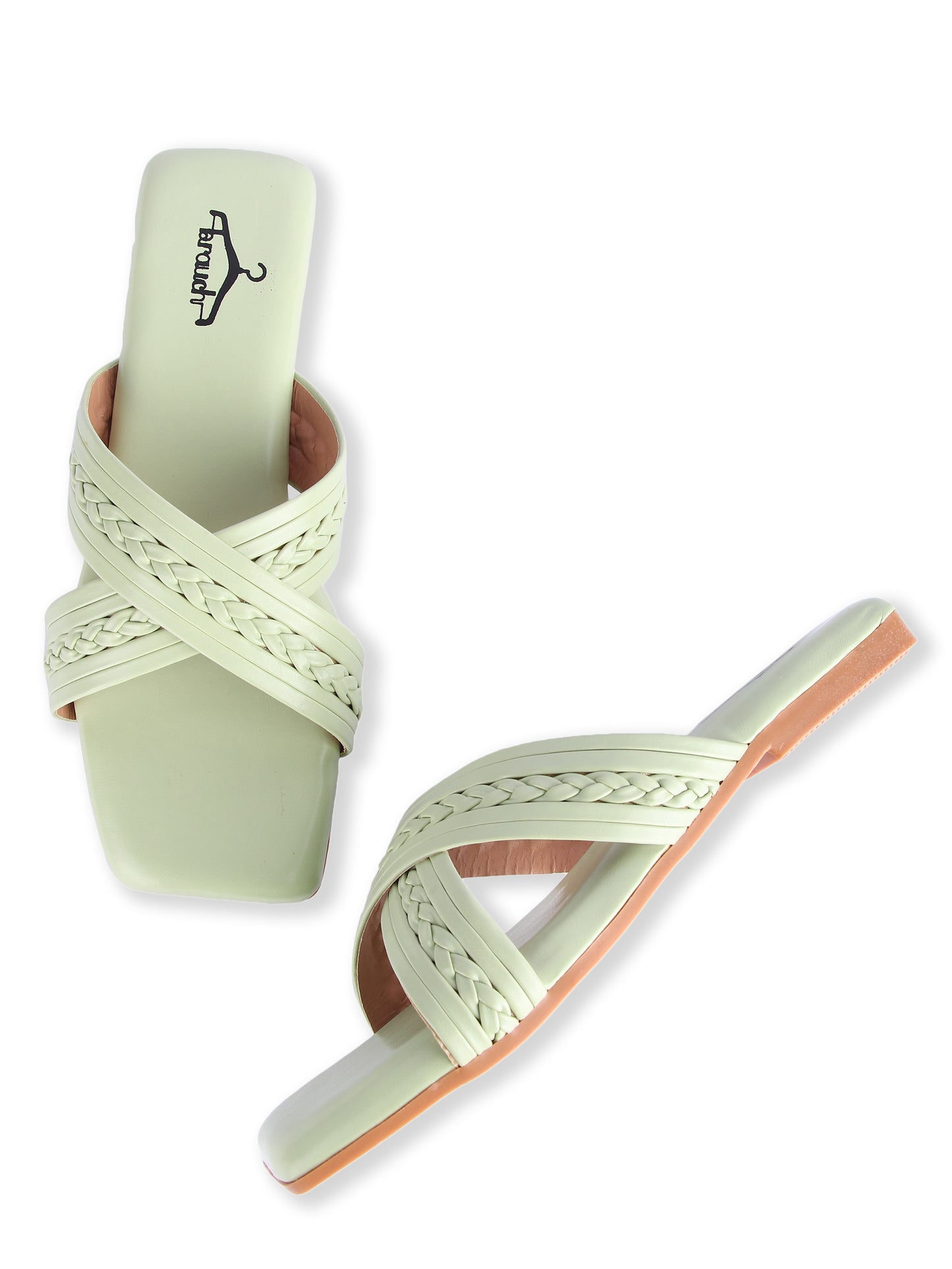 Brauch Sea Green Cross Strap Patterned Flats