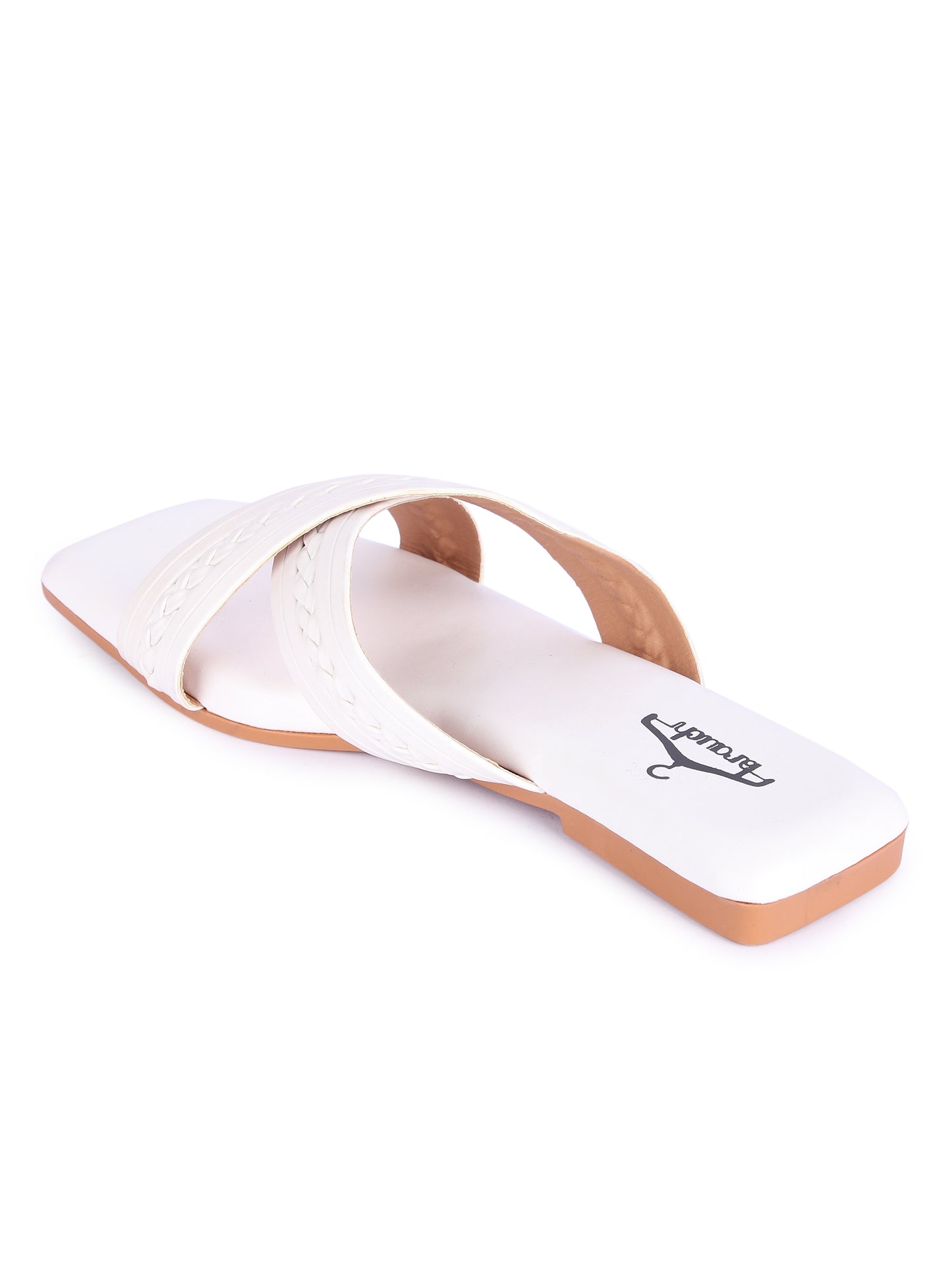 Brauch White Cross Strap Patterned Flats